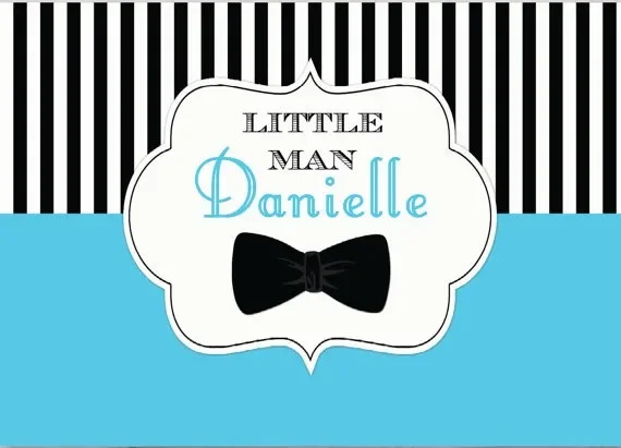 

custom little man bow tie mustache blue black baby shower 1st birthday striped backdrop Computer print party background