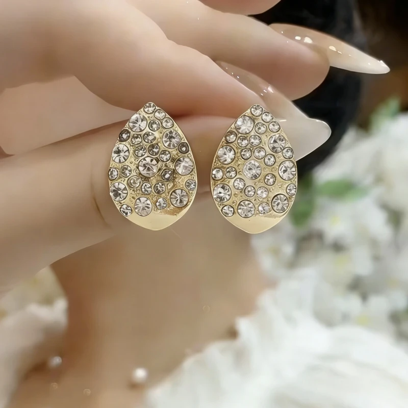 2024 New Water Drop Stud Earrings for Women Full Crystal Geometry Luxury Wedding Ear Jewelry Exquisite Small Earrings brincos