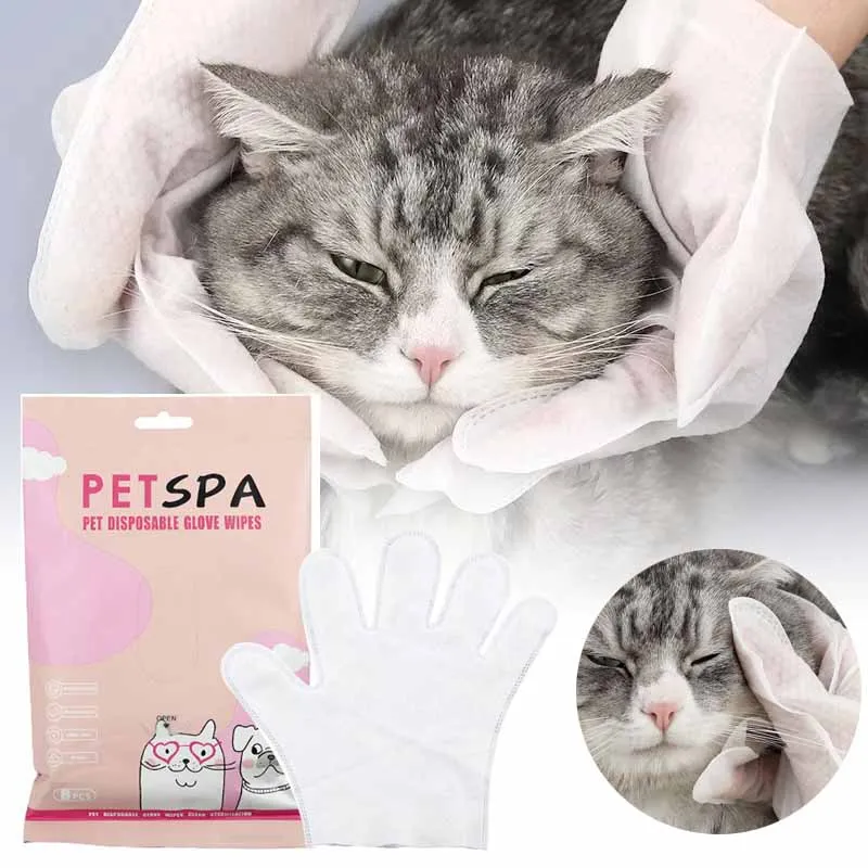 Cat Dog Wipes 6pcs Pet Disposable Gloves No Rinse Washing Gloves Grooming Pet Cat Dog Ear Eye Cleaning Deodorizing Gloves Wipes