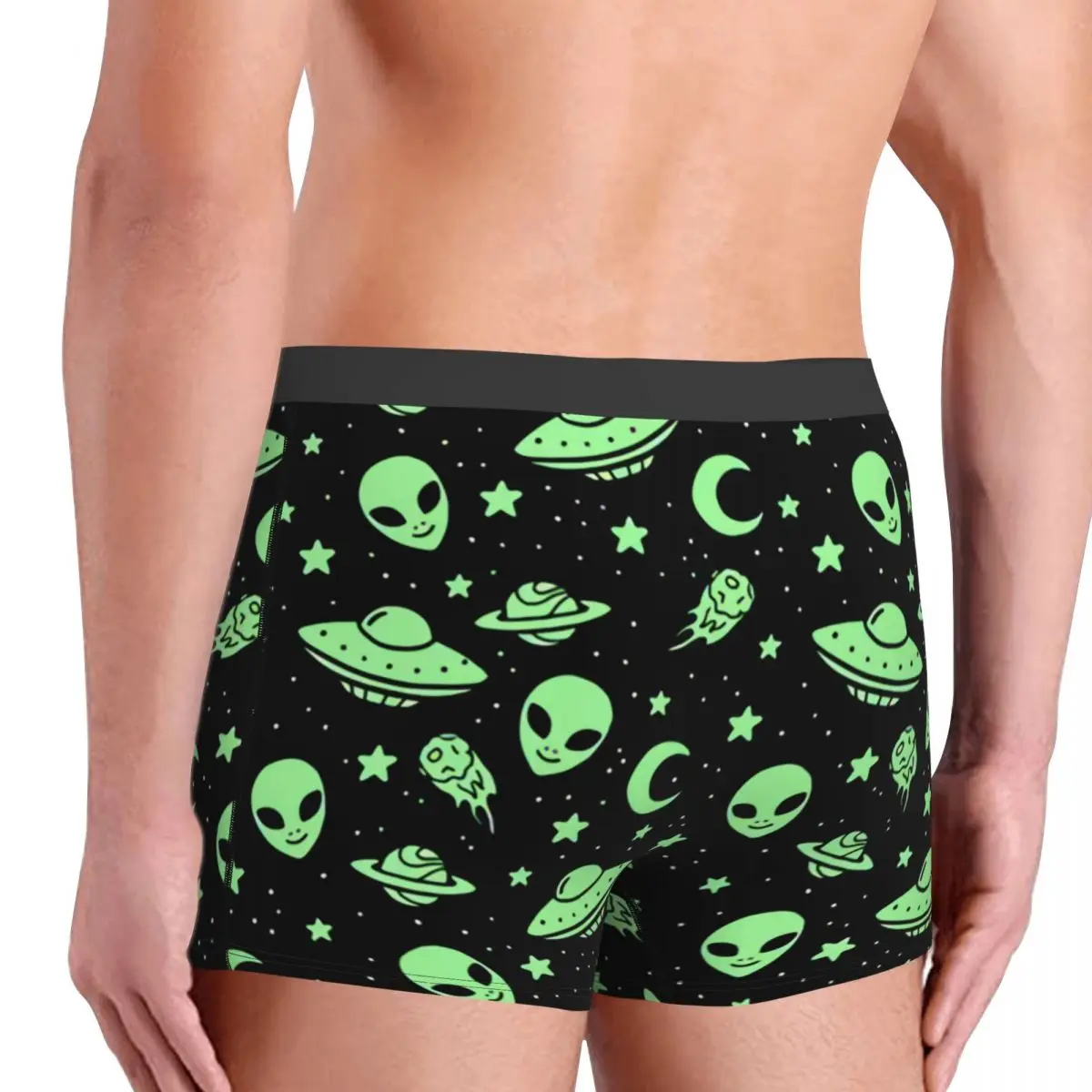 Custom Green Alien UFO Moon Boxers Shorts Men\'s Briefs Underwear Sexy Underpants