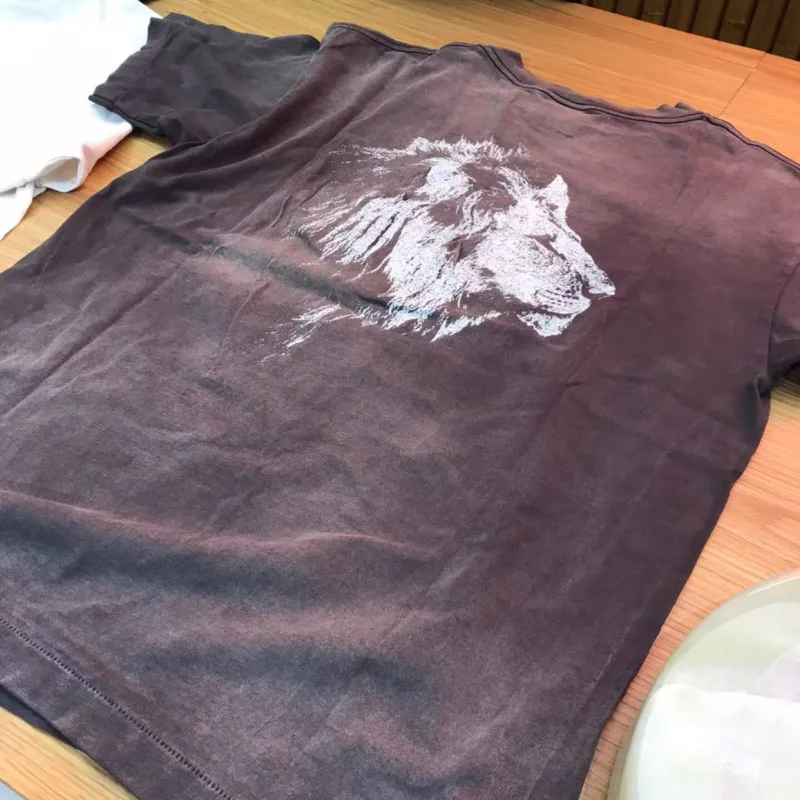 Summer Y2K Street Men Women Saint Tshirts Viantge Wahsed Old Graffiti Sheep Lion Print Short Sleeve Tops Loose Cotton T Shirts