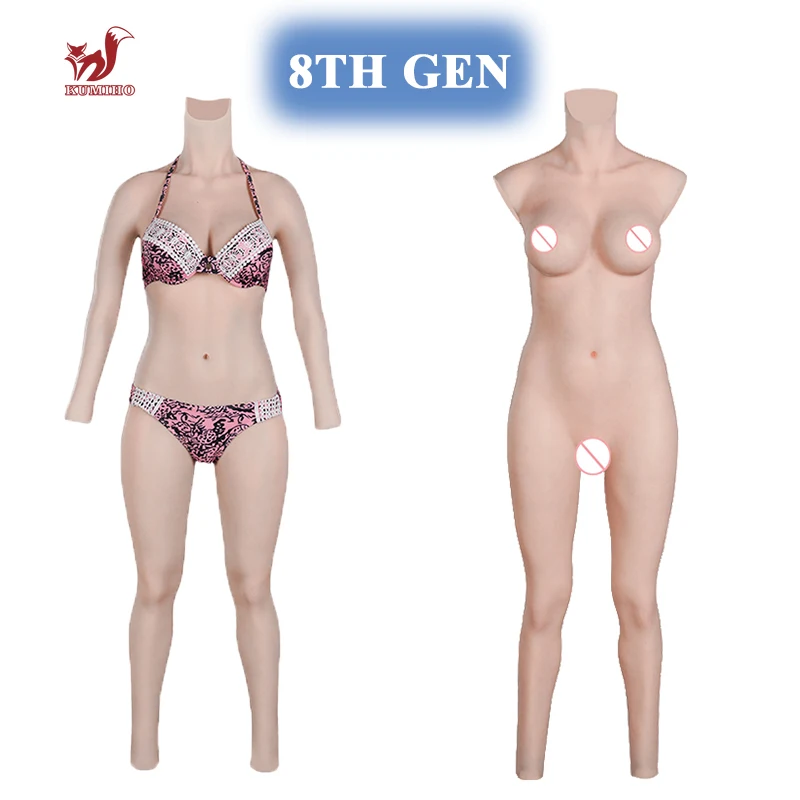 KUMIHO 8TH GEN Cosplay Silicone One Piece Bodysuit Fake Vagina Sissy Breast Forms Fake Boobs For Transgender Drag Queen Mens