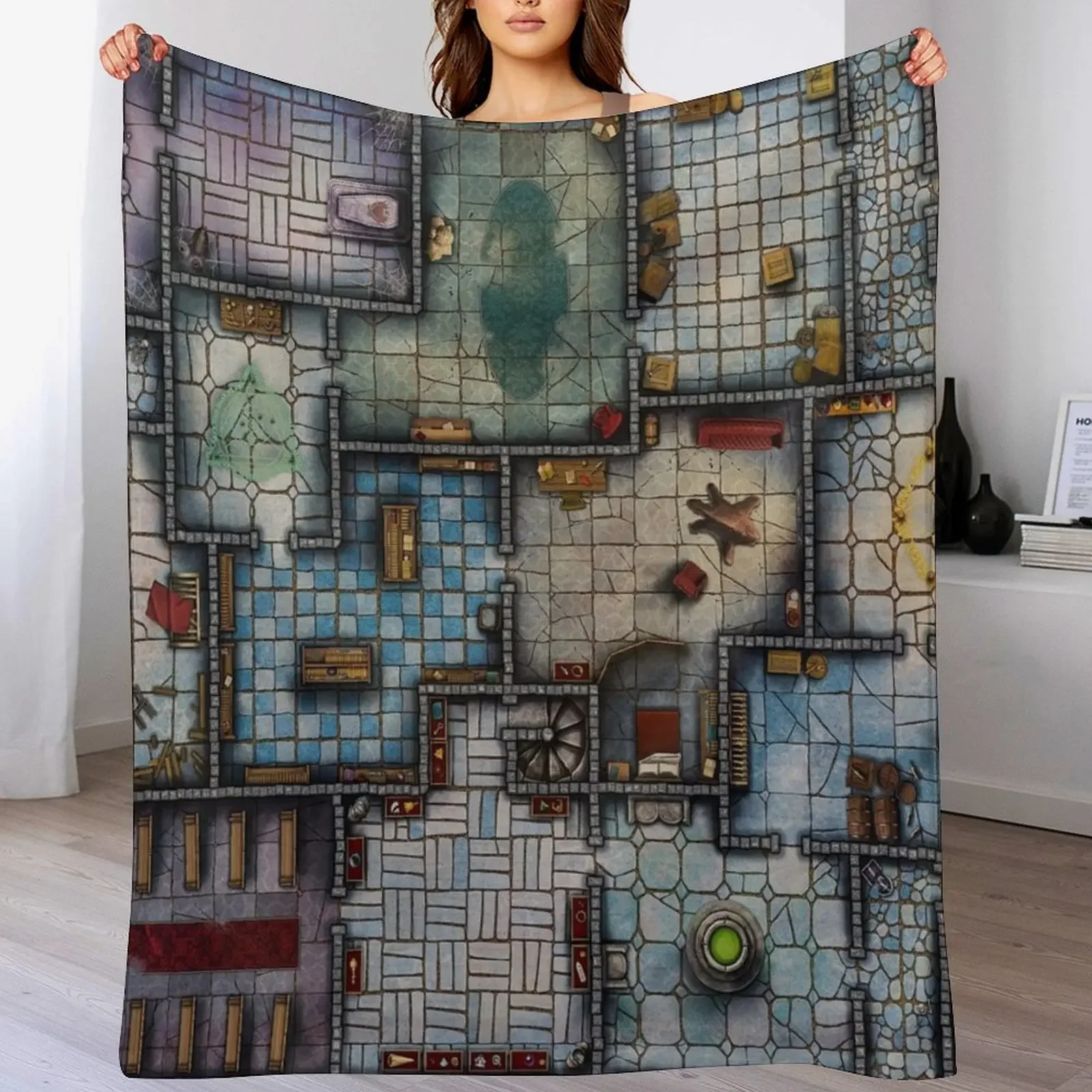 Fantasy RPG Map Throw Blanket Warm Flannel Dungeon Delve Adventure Blanket for Bed Soft Cozy Winter Blanket