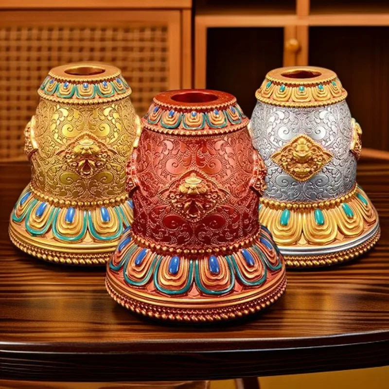 Tibetan Style Rotating Prayer Wheel Base Resin 8 Auspicious Symbols Home Decoration