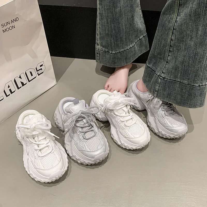 

Dad shoes2025New Thick-Soled Sports Casual Shoes European Style Tire Sole Women's Backless Closed-Toe Half Slippers Trendy