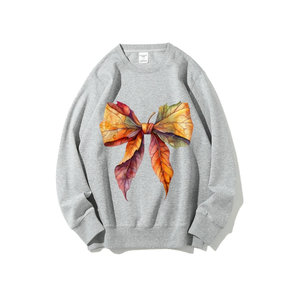 スウェットシャツ秋の葉グラフィックリボンカラフルな葉 Y2k プリントオーバーサイズカジュアルウェアトレンディな秋のデザイン芸術的なスタイルのスウェットシャツ