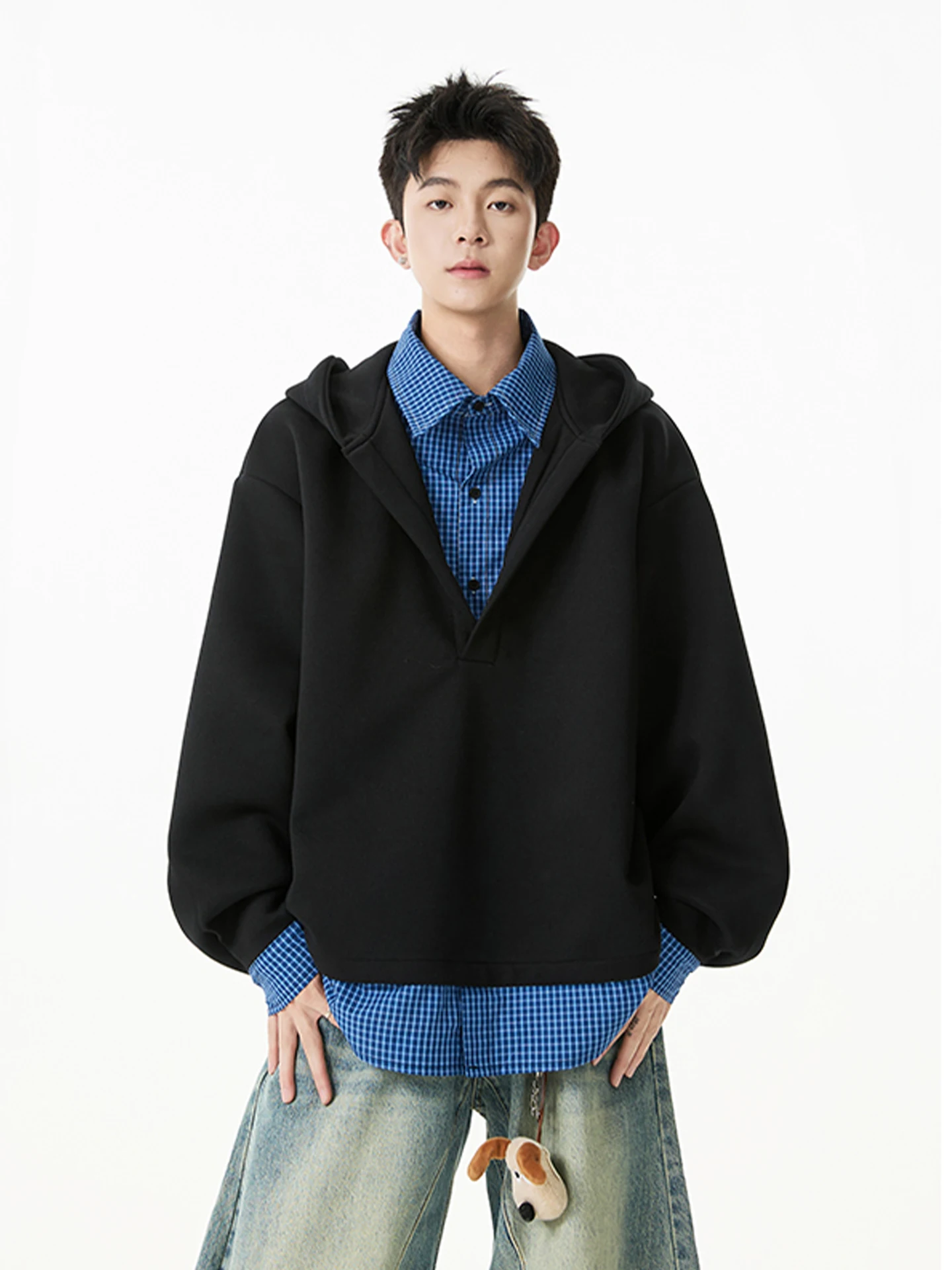 

Мужская толстовка Cleanfit в клетку, повседневная, в стиле High Street, весна-осень, плотная (400 г), комфортная, с длинными рукавами