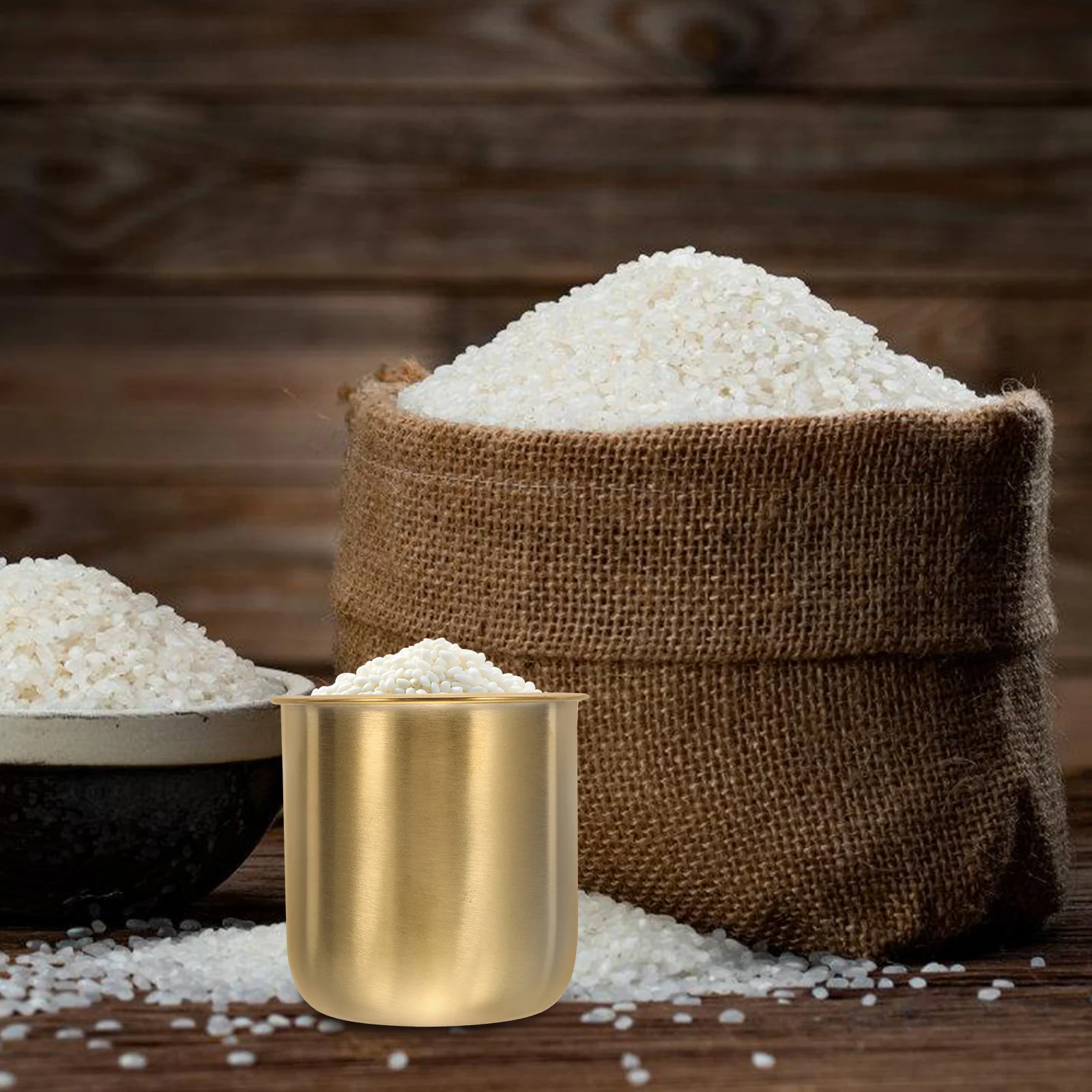 Gelas Ukur Baja Tahan Karat 300ML Sendok Nasi Emas dengan Skala Kompor Listrik Dapur Wadah Sirup Tepung Kapasitas Besar