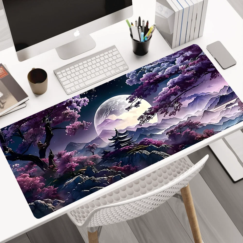 

Purple mountain moon Mouse Pad Mousepad Gaming Pc Gamer Rug Anime Mouse Mat Xxl Playmat 900X400 Extended Pad Desktop Accessories