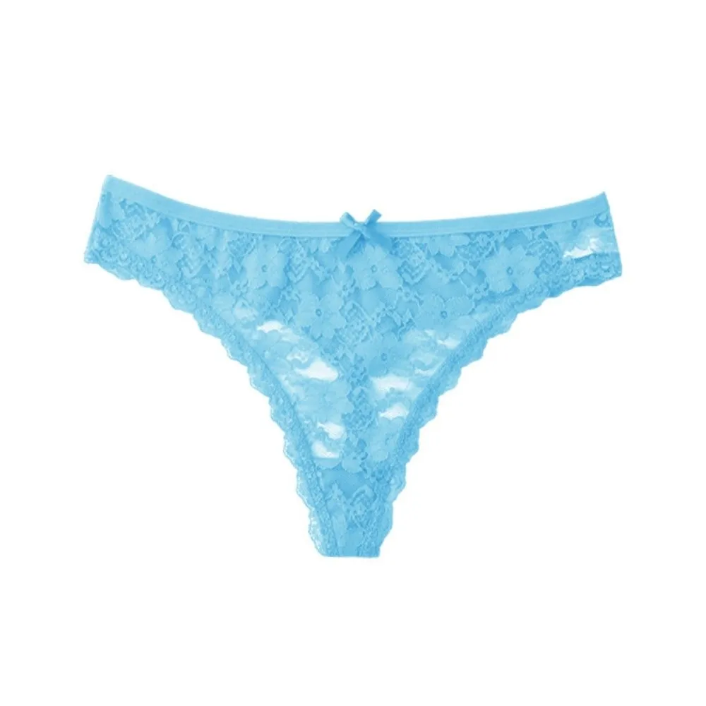 Elastic Low Waist Women Lace Thong Lingerie Transparent Mesh Briefs Hollow Out Seamless Lace Panties Daily Wear
