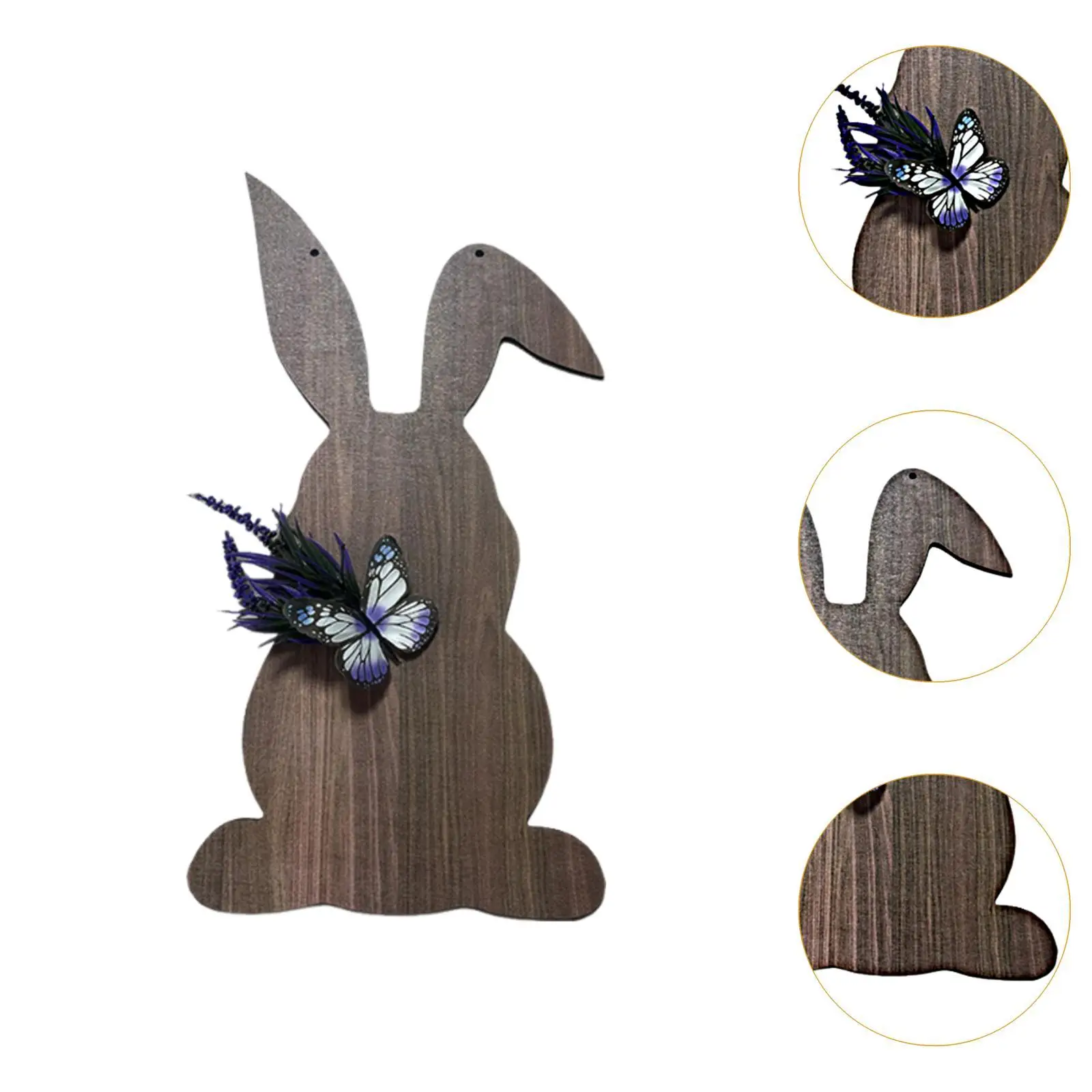 Conejo de Pascua, letrero de madera para puerta delantera, decoración rústica para el hogar, forma ligera de conejo