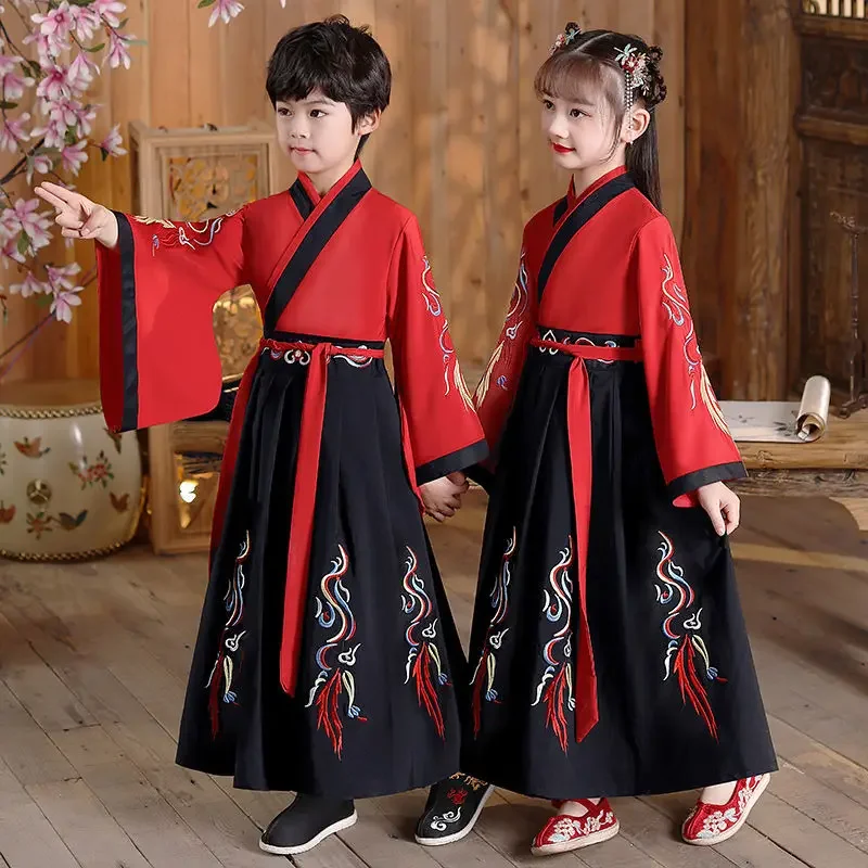 子供のための伝統的な中国の漢服ドレス,男の子と女の子のためのタングスーツ,子供のためのハロウィーンのコスプレ衣装,古着,rz4