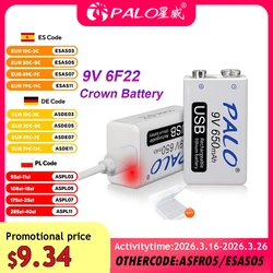 9V 6F22 Rechargeable Battery 650mAh Micro USB 9 Volt Lithium Li-ion 9v Batteries for Multimeter KTV Microphone Metal Detector