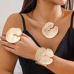 Fashion Exaggeration Cyberpunk Necklace Set Retro Personality Hip Hop Lotus Leaf Metal Bracelet Big Leaf Open Ring