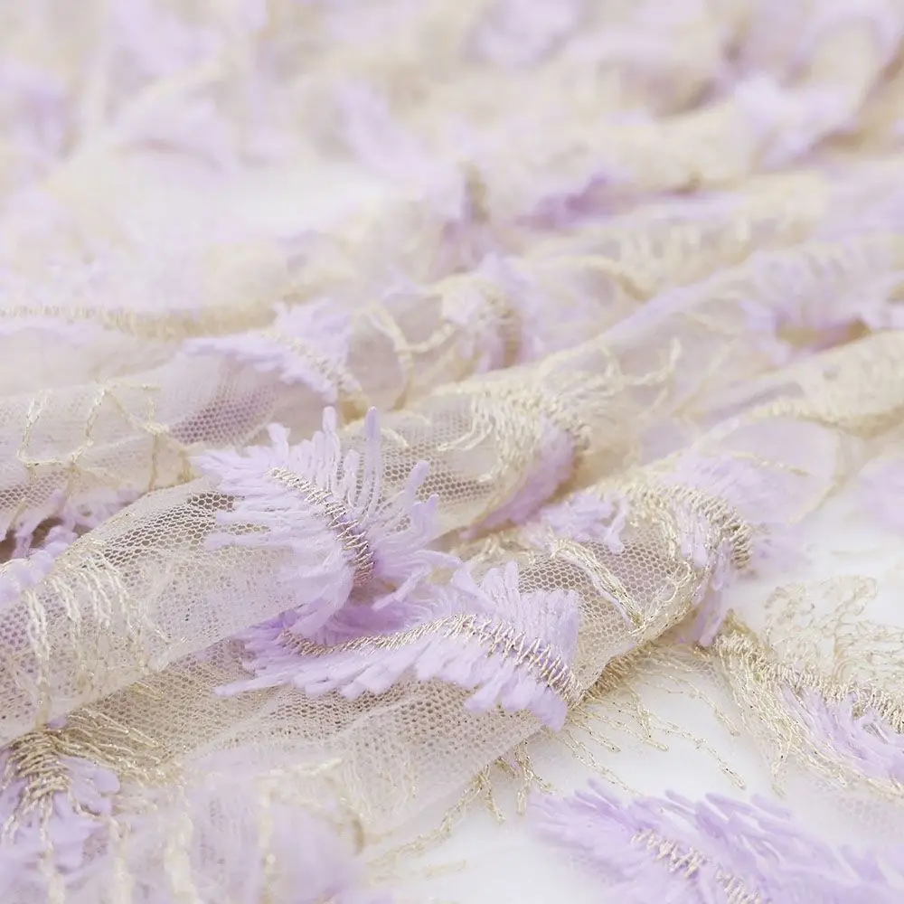 

Three Dimensional Feather Embroidery Lace Fabric for Handmade Evening Gown Wedding Dress DIY High End Women Clothing Material