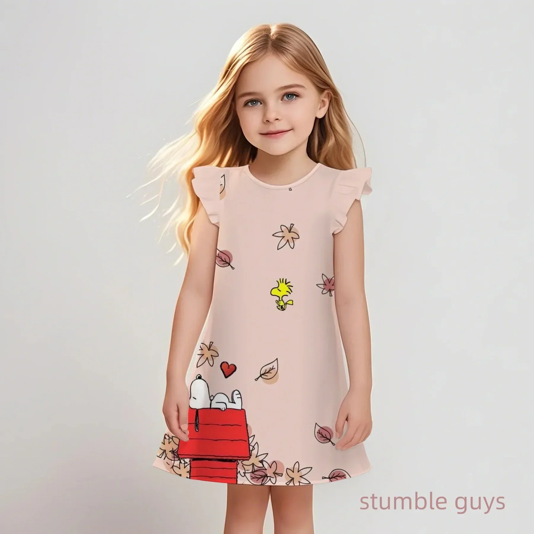 

2025 Print Summer Dress Kids Girl Clothes Sweet Desserts Short Sleeve Casua Fashion Flying Sleeve Dre Dresses Snoopys Kawaii