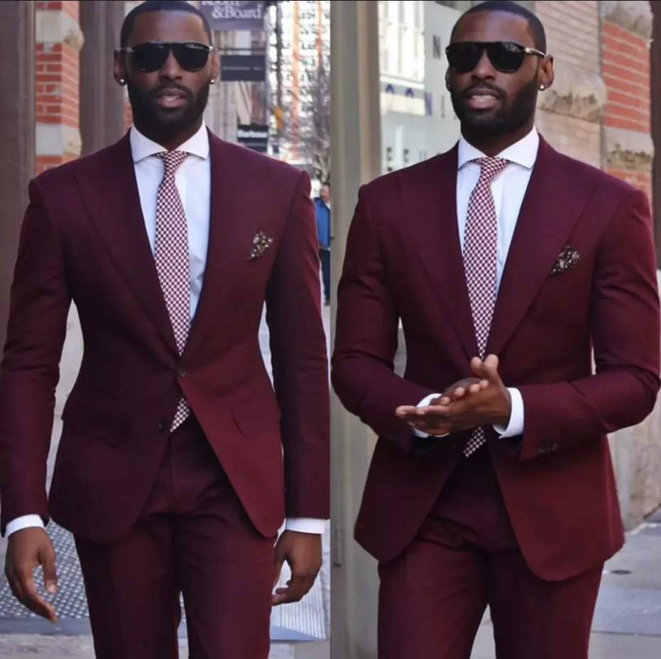 

Burgundy Men Suits Wedding Suits For Man Groom Tuxedos Business Suit Party Suit costume homme mariage Одежда для жениха 2PC