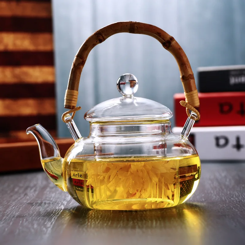 

Arshen 600ml Handmade Heat-resistant Glass Teapot with Bamboo Handle Double Wall Filterable Teapot Can Place on The Fire To Heat
