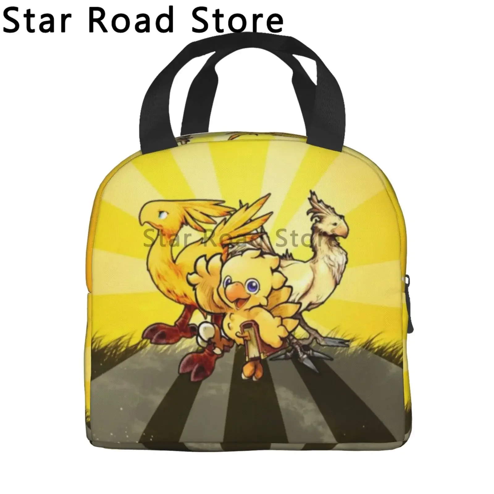 Chocobo Final Fantasy Bolsa de almoço com isolamento térmico feminina videogame portátil sacola de almoço para escritório armazenamento ao ar livre caixa de comida de refeição