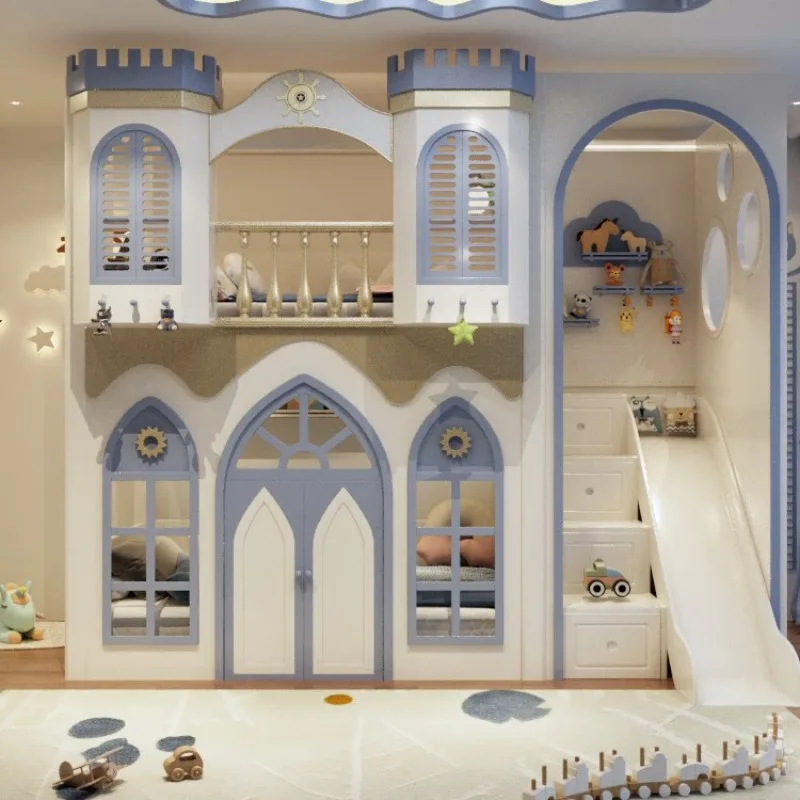 All solid wood bunk beds, upper and lower bunk small apartment tree house beds, high and low child and mother two-layer beds