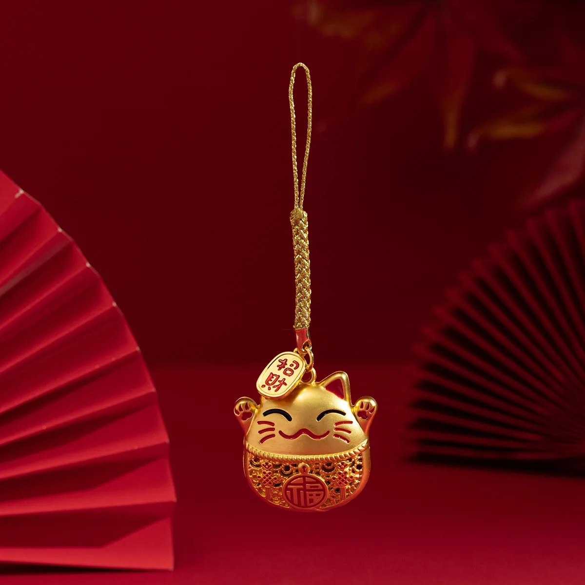 Chinese Style Sand Gold Maneki-Neko Keychain - Drip Glaze Lucky Cat Pendant for Keys, Bag, Gift for Best Friend - view 4