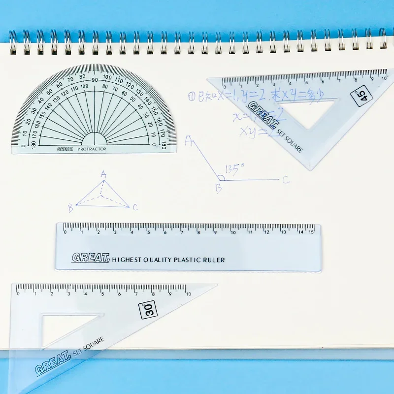 4 Pcs/pack Students Maths Supplies Geometry Ruler Set Squares Protractor Hot Selling