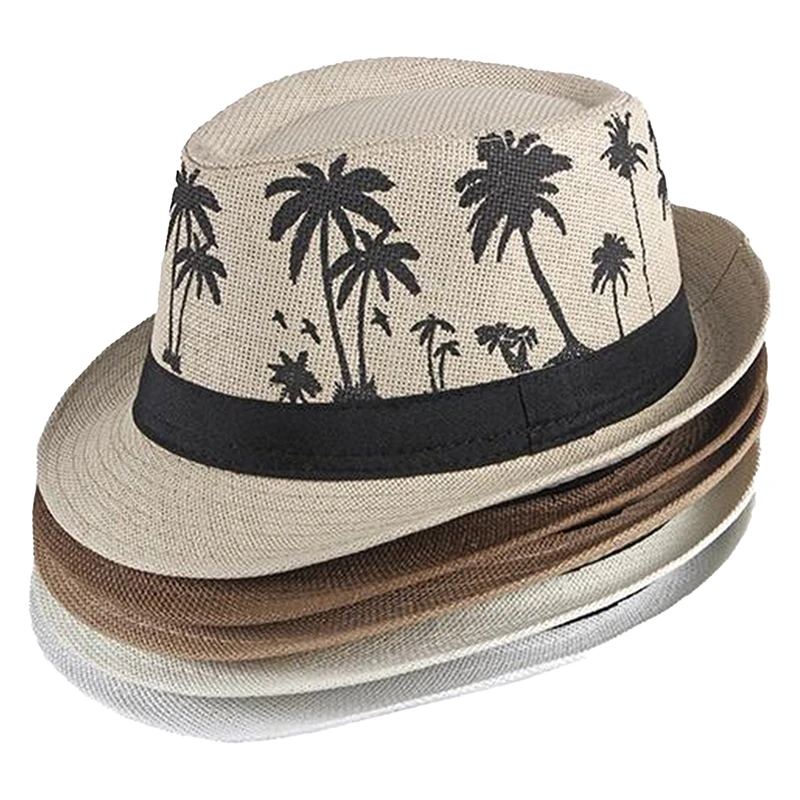 Dance Party Men Jazz Caps Summer Hawaii Beach Panama Fashion Straw Hat Coconut Tree Chapeau Wide Brim Sun Hats Male Cowboy Cap