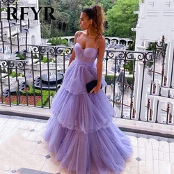 RFYR Princess Lilac Prom Dresses Net Tiered Layer Party Dresses Spaghetti Strap Evening Dresses Sweetheart A Line robes du soir