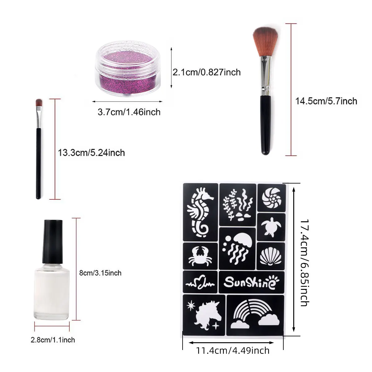 かわいいグリッタータトゥーキット メイクアップパーティー用 DIY 一時的なメタリックフェイクタトゥー+パーティー記念品用の大きなステンシルセット ギフト