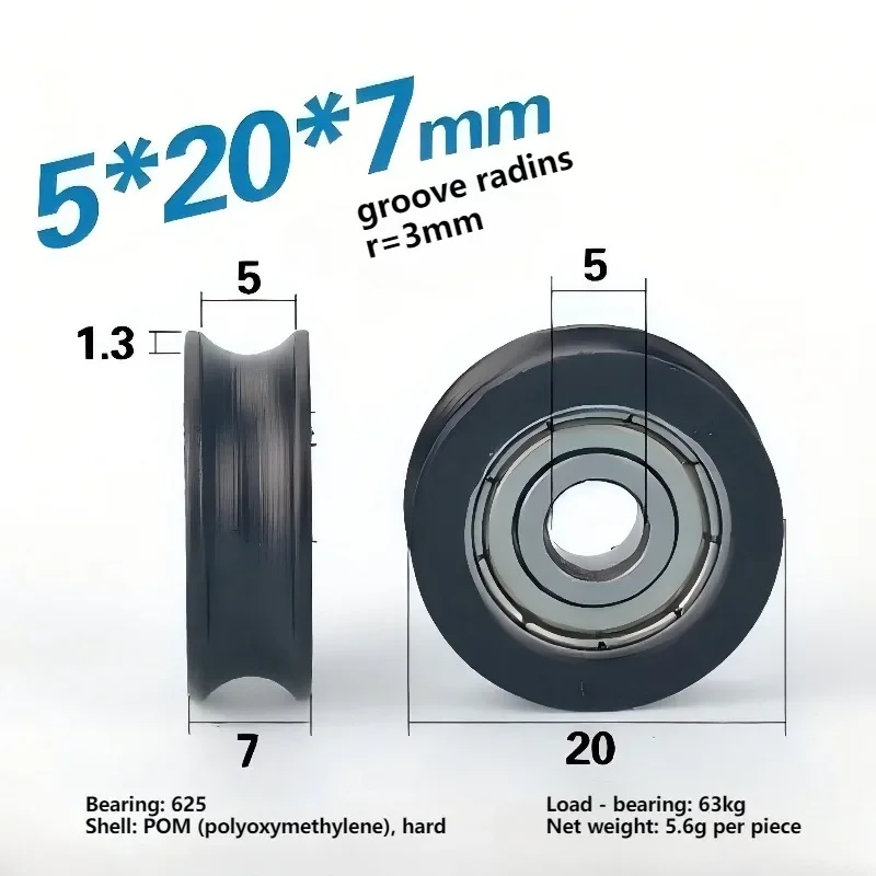 10 Stück/Set U-Nut Nylon POM Rollenrad 6x39x8 8x40x20,5 mit eingebettetem Lager 4-8mm Bohrung 13-40mm Außendurchmesser für Kettenantrieb – Detail 10