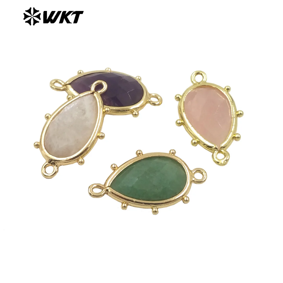 

WT-C329 WKT Spring Series Candy Color Lovely Small Teardrop Natural Sun Stone Bracelet Connectors For DIY Jewelry Making