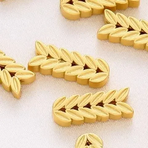 18K Gold Long Wheat Ears Through-hole Beads DIY Loose Beads for Handmade Bracelets Necklaces Jewelry Accessories