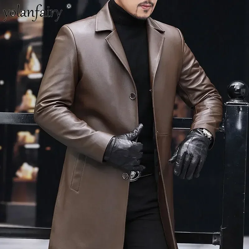 

Genuine Leather Garment Man Natural Sheepskin Mid Length Trenchcoat Men Leather Suit Men's Down Jacket Coat Fall Winter 7XL FCY