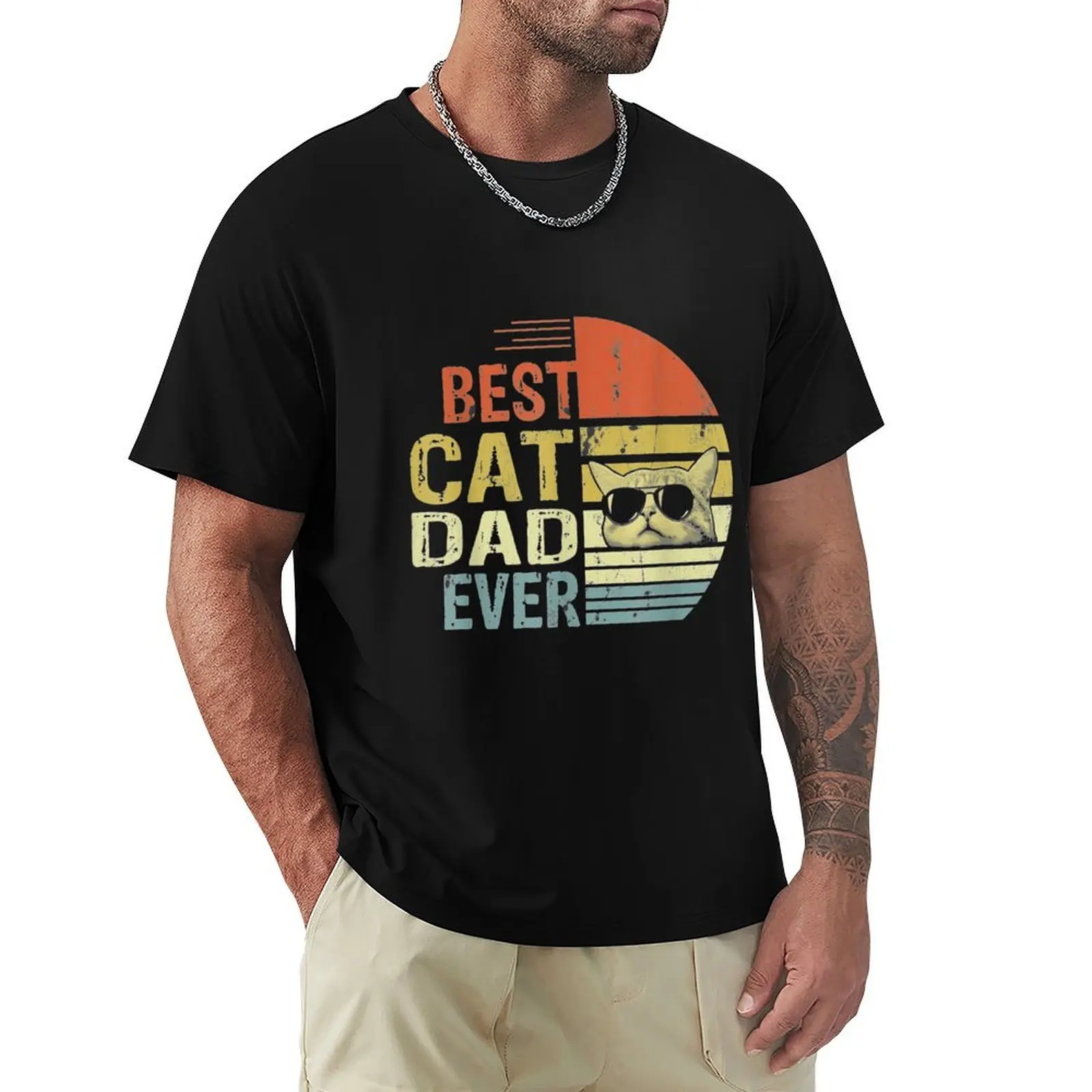 T-Shirt Vintage Best Cat Dad Ever Cat Daddy pour la fête des pères, décontracté, léger, à manches courtes, pour l'été