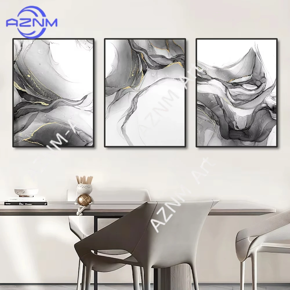 1/3 Stück, rahmenloses abstraktes Schwarz-Weiß-Fluss-Leinwandgemälde, nordische Poster, Wandkunst, Druck, Bilder für Wohnzimmer und Zuhause