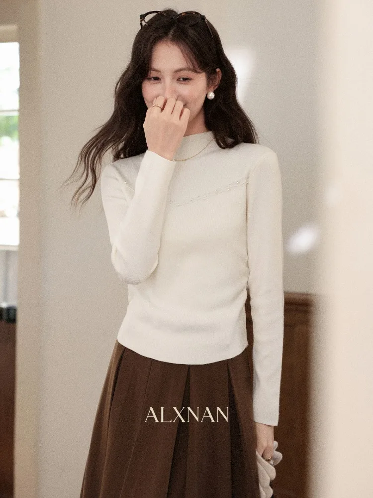 

ALXNAN женский зимний свитер, теплый повседневный трикотаж свободного кроя, 2025 г., базовый модный абрикосовый пуловер, элегантный женский пуловер L59101