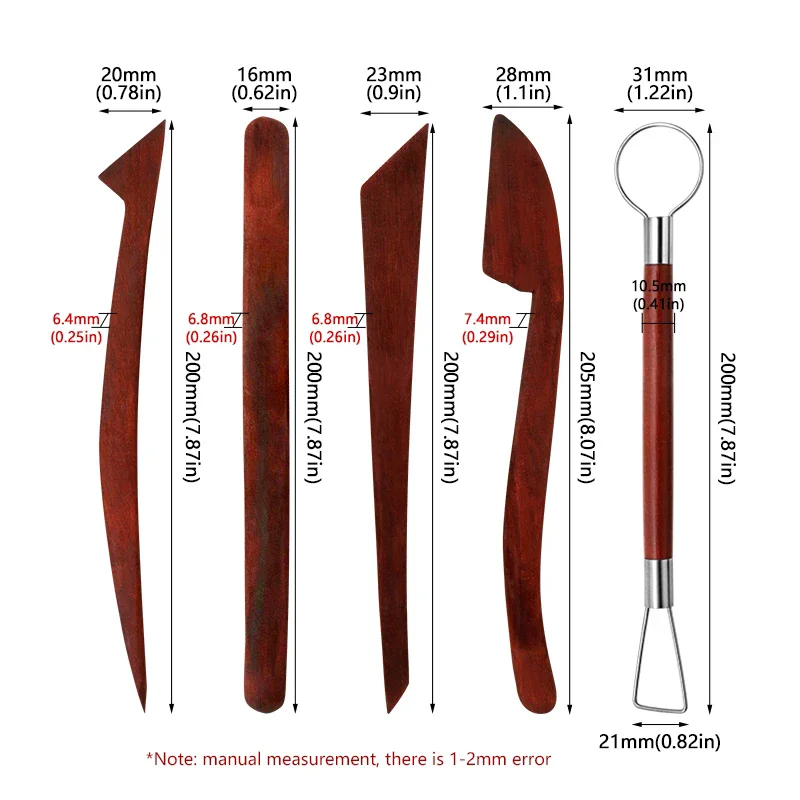 Imagem -06 - Conjunto de Ferramentas de Cerâmica de Madeira Vermelha em Dupla Face Faca para Reparo de Argila Escultura de Argila