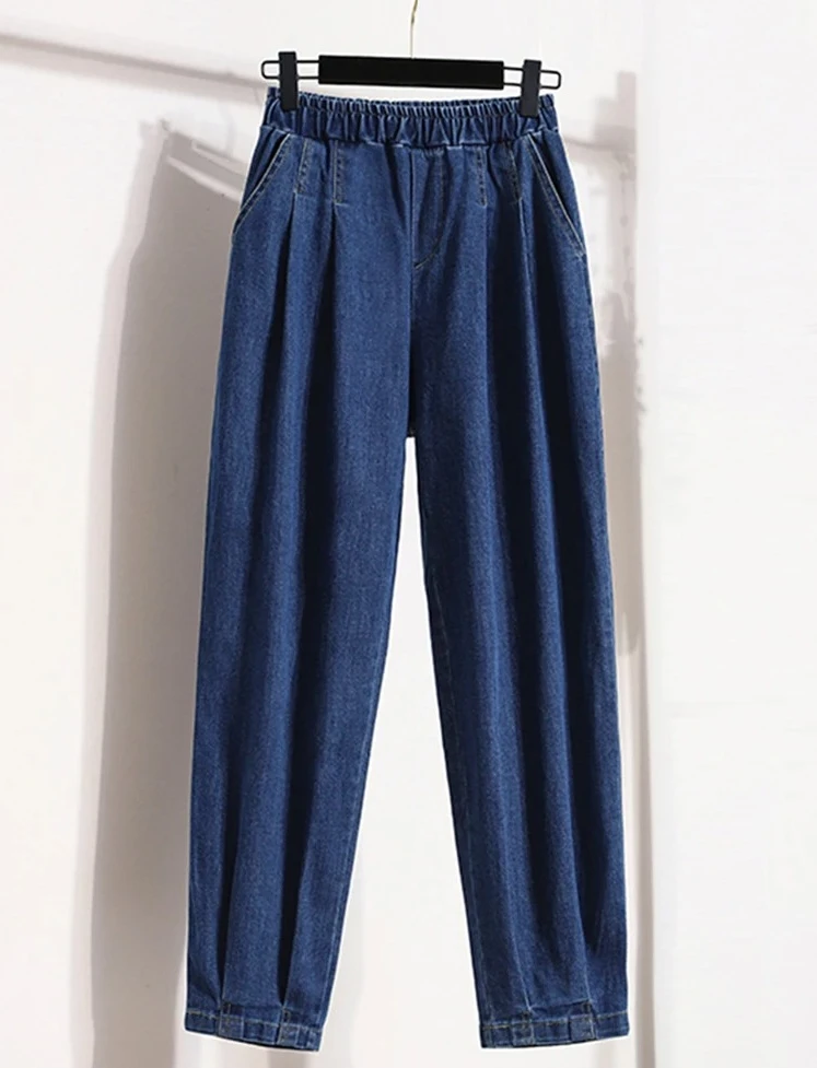 여성을위한 새로운 가을 청바지 높은 탄성 허리 느슨한 블루 블랙 컬러 청바지 바지 한국 패션 캐주얼 바지