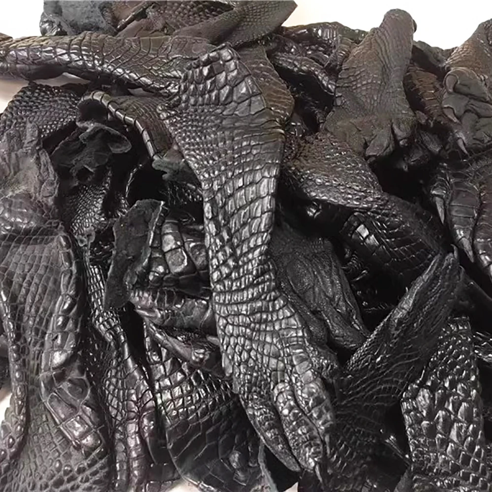 Black Crocodile Foot Leather for Handmade DIY Watch Straps, Accessories, and Pendants 15/18/20cm