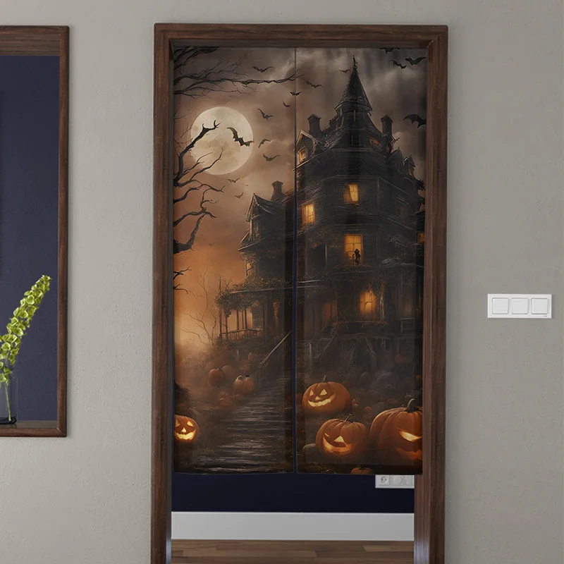 Door Curtain Noren Room Partition Privacy Protection Pendant Japanese Kitchen Decoration Household Multi Size Halloween Pumpkin