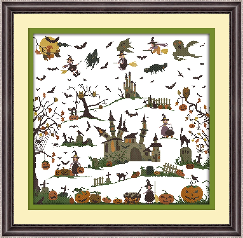 

Joy Sunday New Stamped Cross Stitch Ki,11CT/14CT/16CTDIY Easy Pattern Aida Fabric Embroidery Set-The Witch Castle