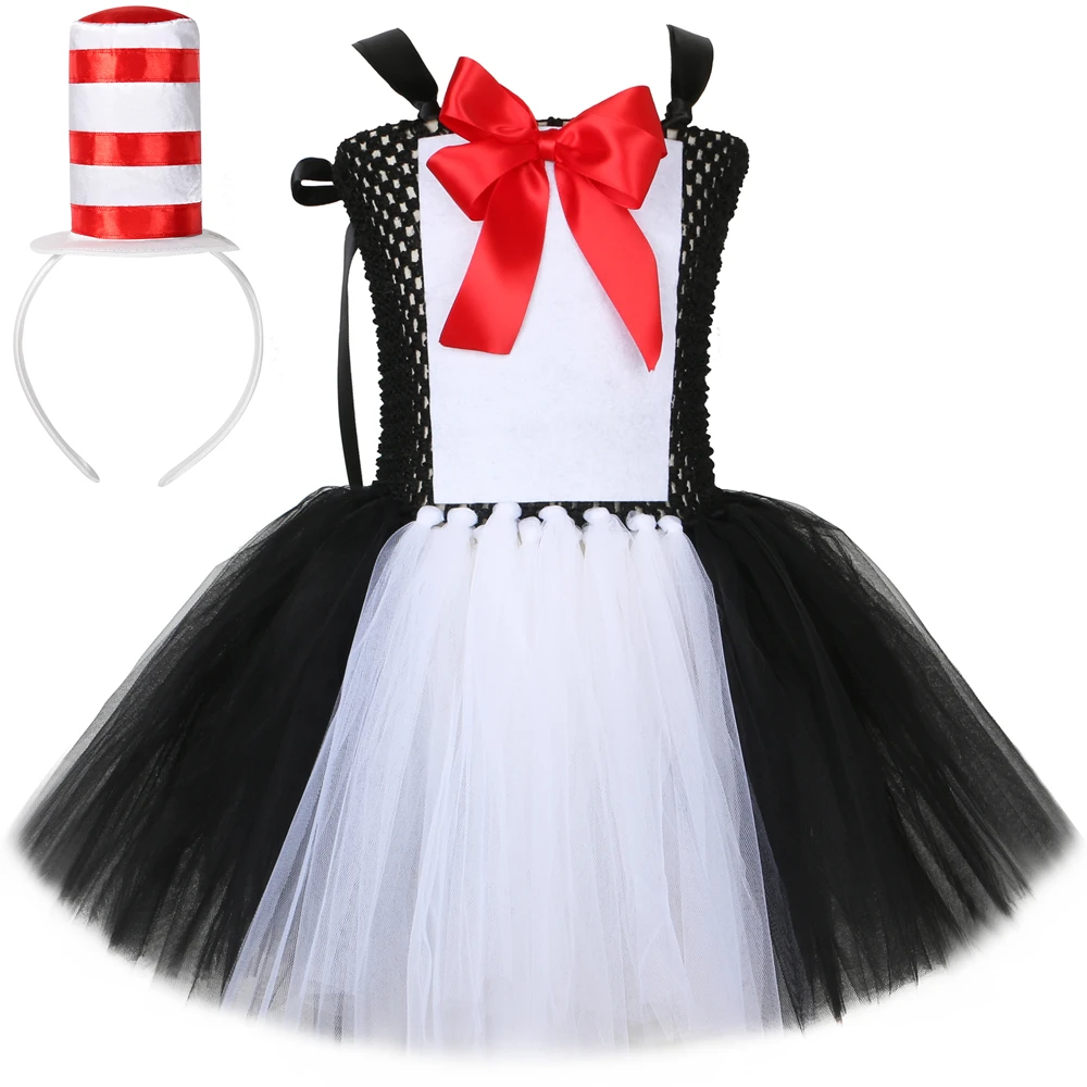 

Cat In The Hat Costume Kids Halloween Carnival Party Dresses Dr. Seuss Black Cartoon Cat Cosplay Clothes Girls Fancy Tutu Dress