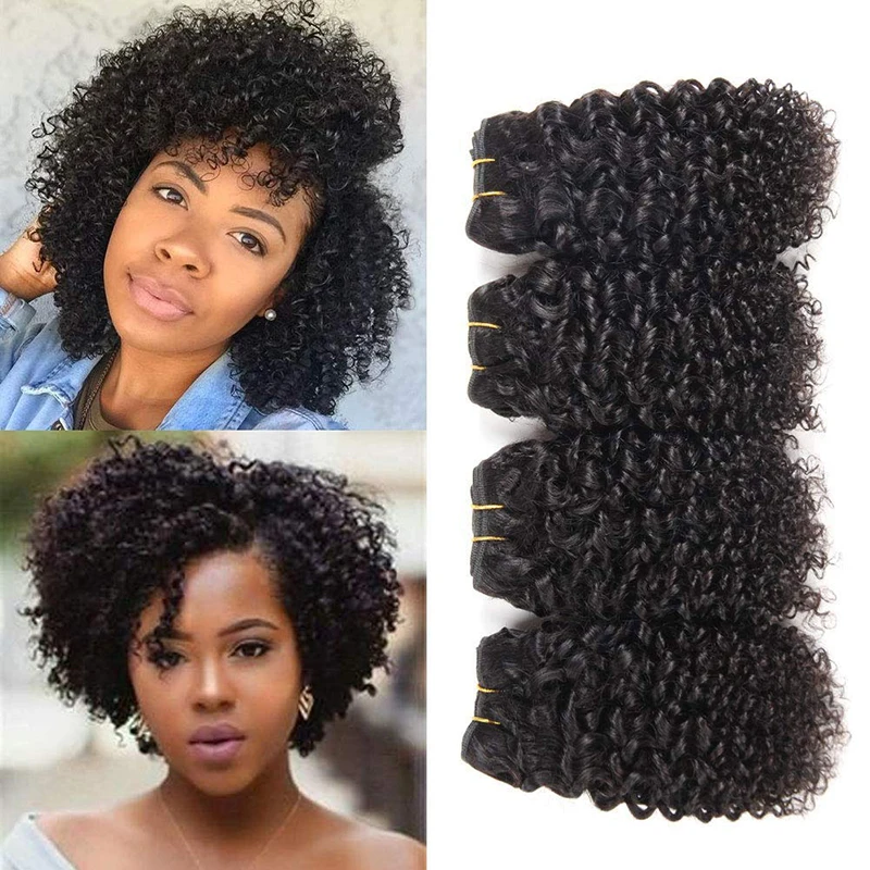 

Brazilian Kinky Curly Bundles Double Drawn Human Hair Short 4 Bundles Deals 100% Unprocessed Virgin Hair Extensions 8-14 Inch