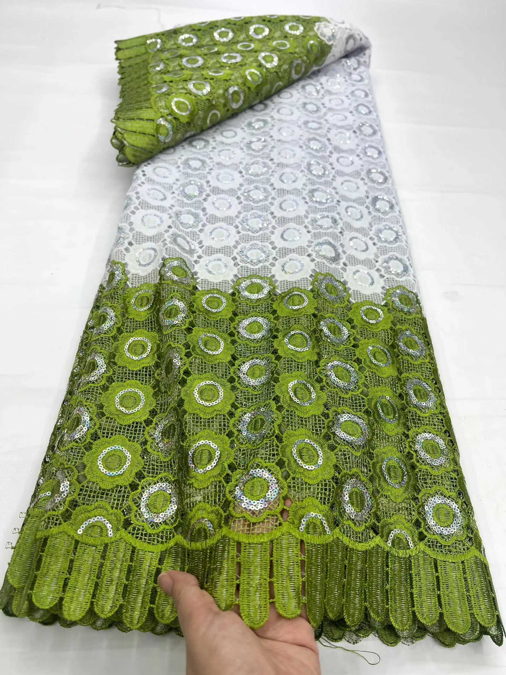 

New African Guipure Lace Fabric with Sequins 2025 High Quality Nigerian Guipure Cord Lace for Sewing Women Wedding Party Dress