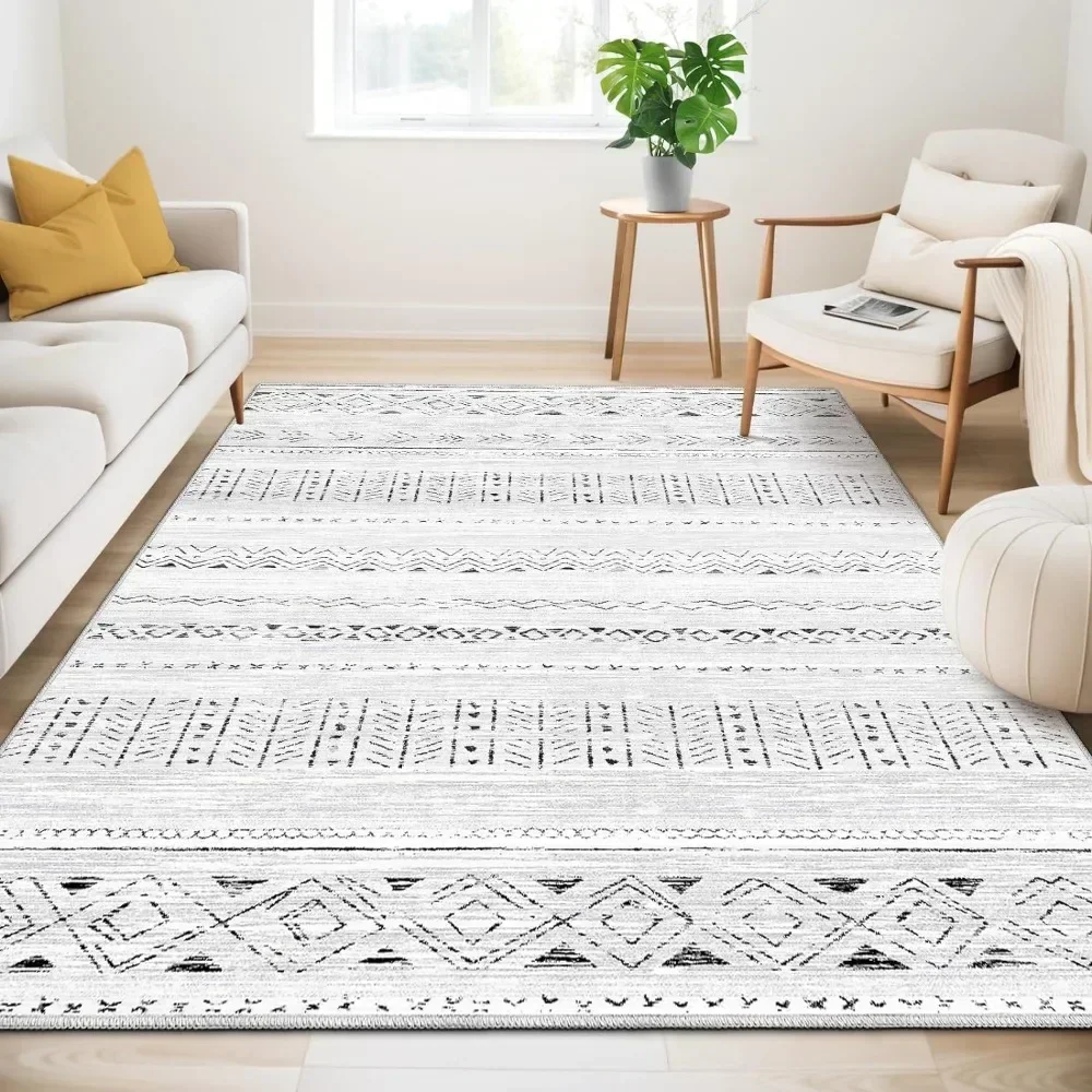 

v Large living room area rug for soft machine washable rug under the dining table - decorative grey non-slip soft rug
