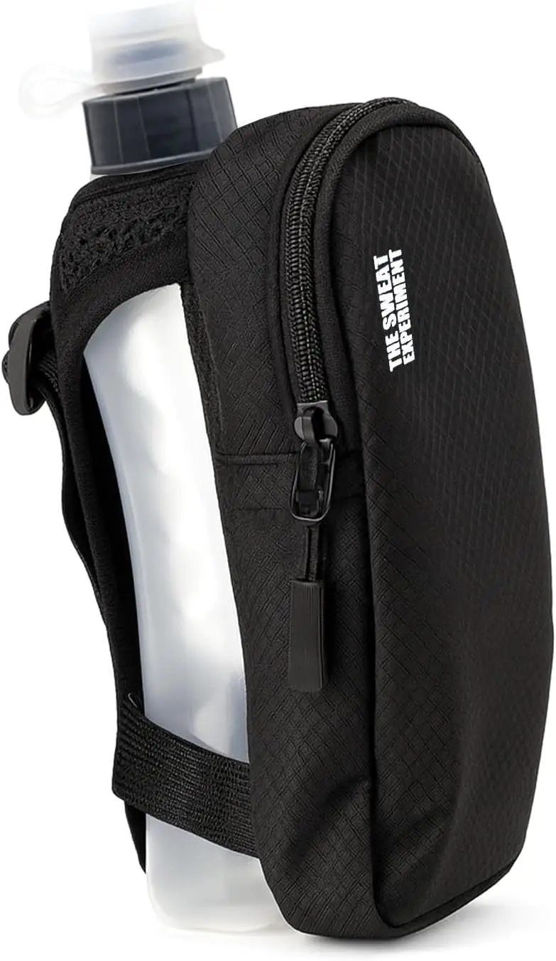 

Ручная бутылка для воды с держателем для телефона — колба для гидратации на 12 унций, регулируемый ремень для бега, пеших прогулок, марафонов