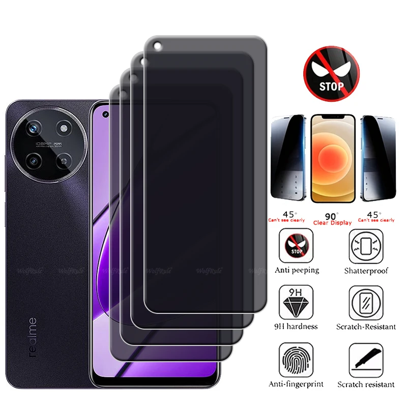 4/3/2/1Pcs For Realme 11 4G Glass OPPO Realme 11 4G Tempered Glass HD 9H Privacy Anti-Spy Screen Protector Realme 11 Realme11 4G