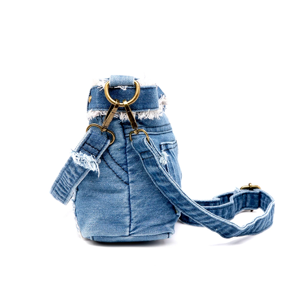 Female Cool Handbag The Cowboy Material  Jeans Pocket With Metallic Rivets And Buckle Denim Cross Body Bag