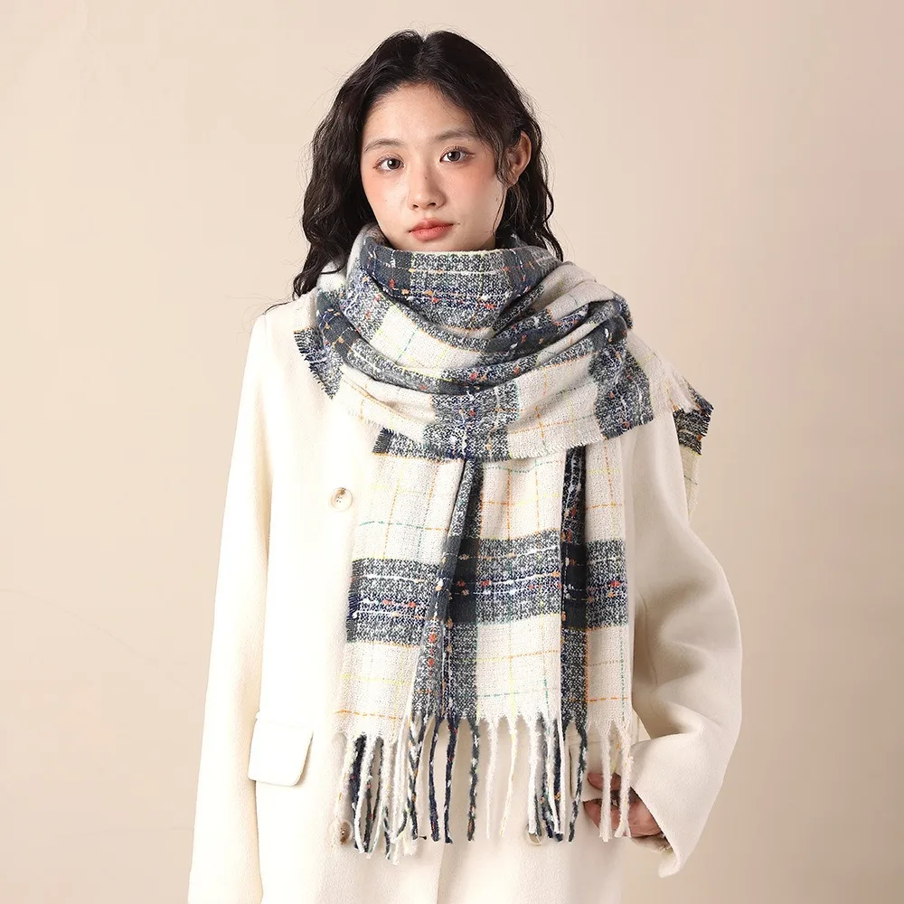 

Casual Winter Warm Plaid Scarf Windproof Thick Long Tassel Scarves Soft Colorful Polka Dots Women Shawl and Wrap