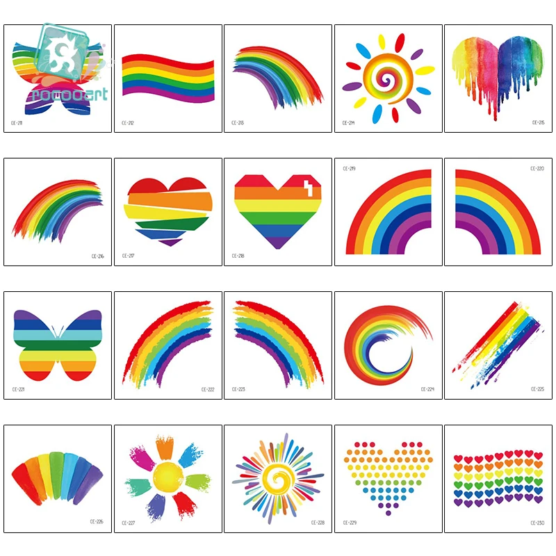 

40pcs LGBT Rainbow Tattoos Set Gay Pride Temporary Tattoo Stickers with Colorful Butterfly Star Flowers Flag Design On Face